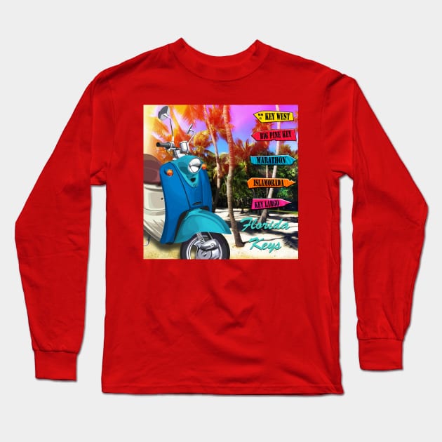 Scoot'n in The Keys Long Sleeve T-Shirt by CreativePhil